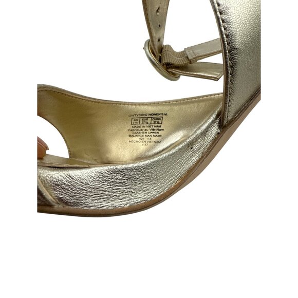 Guess Size  7.5 Gold Stylist Metallic Open-Toe Stiletto Heels Adjustable Straps - Picture 7 of 7